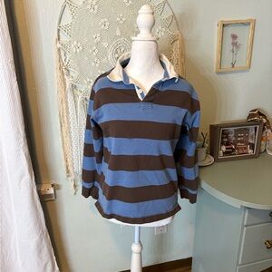 Y2K Blue and Brown Striped polo Shirt